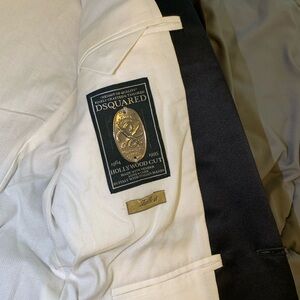 DSQUARED White and Black Two-Tone Blazer with Gold Accent